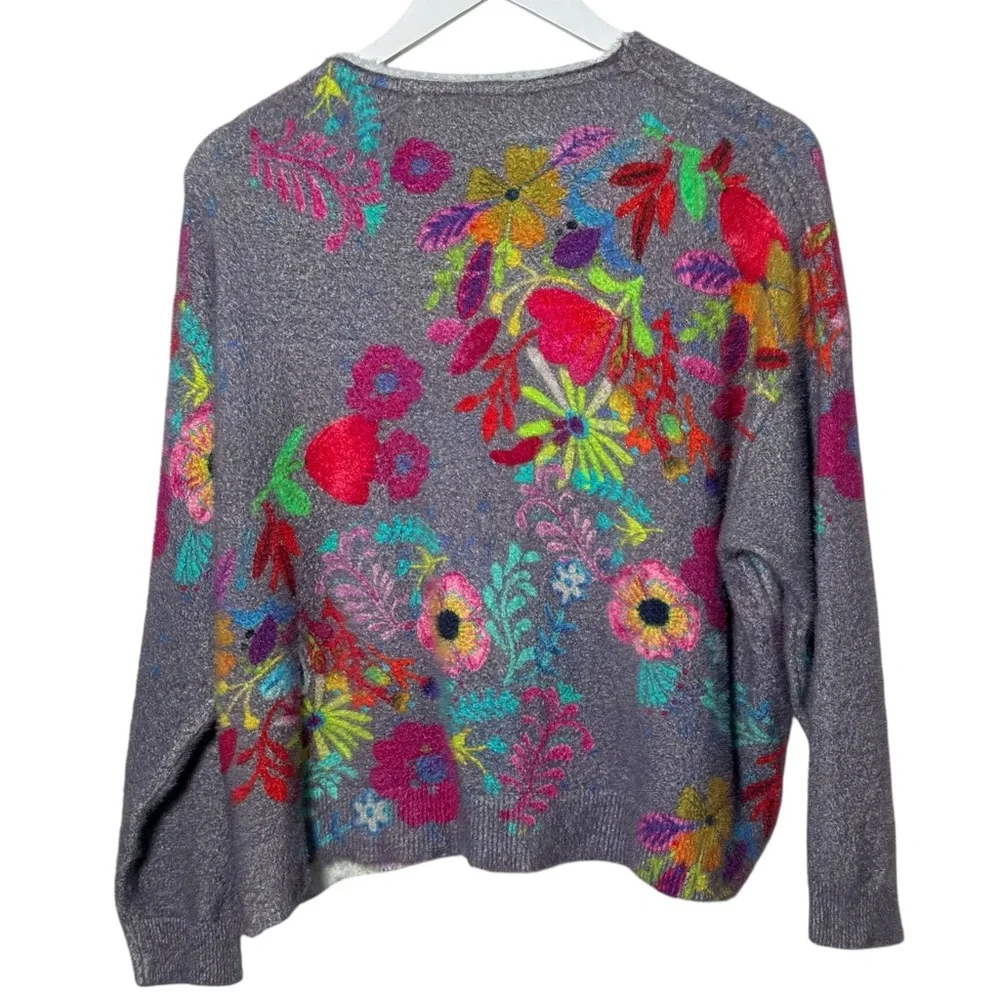 Natural Life Cashmere Like Mock Neck Sweater Charcoal Pink Poppy Size Medium - Picture 4 of 11